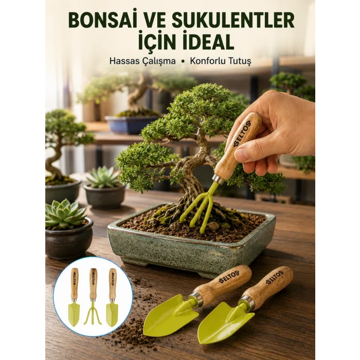 BUĞZ Saksı Bitkileri İçin Bahçe El Aleti Seti Ergonomik Ahşap Saplı
