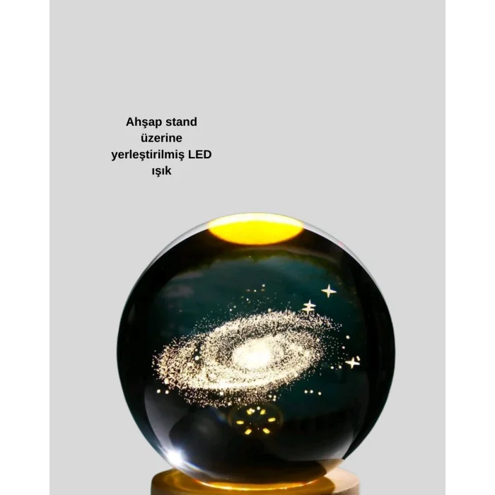 BUĞZ Samanyolu Desenli Kristal Küre Ahşap Standlı Gün Işığı LED Masa Lambası