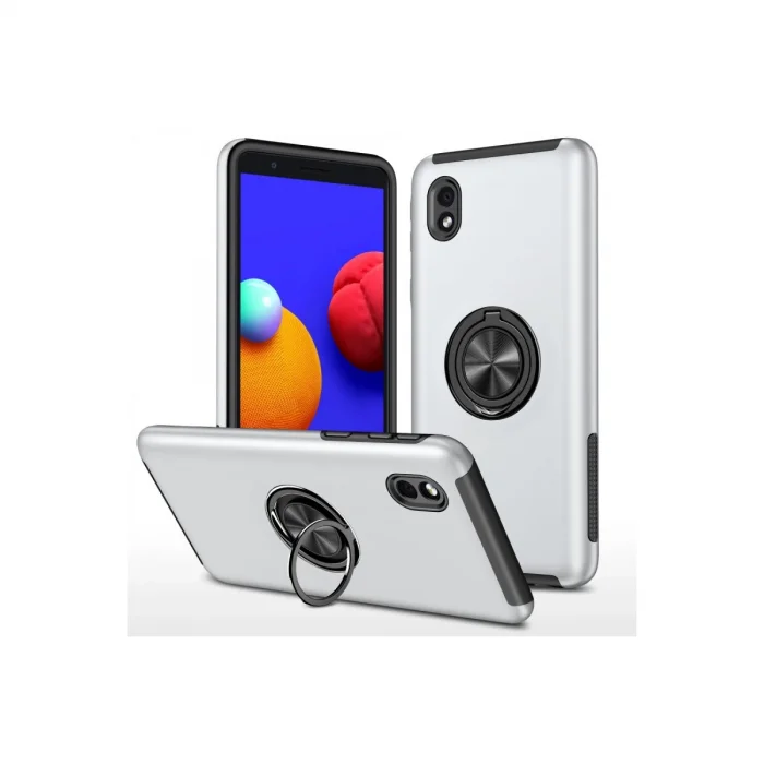 BUĞZ Samsung Galaxy A01 Core Kılıf Elit Yüzüklü Kapak - Gümüş