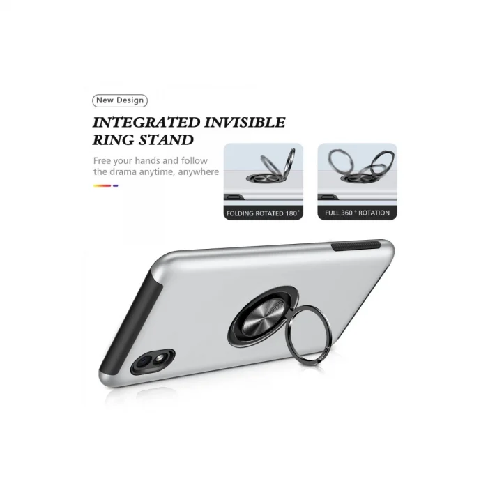 BUĞZ Samsung Galaxy A01 Core Kılıf Elit Yüzüklü Kapak - Gümüş