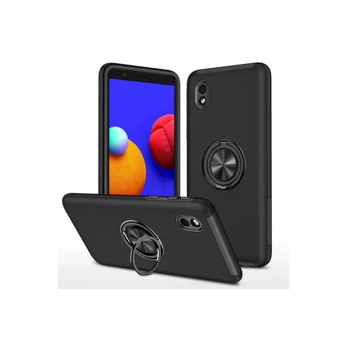 BUĞZ Samsung Galaxy A01 Core Kılıf Elit Yüzüklü Kapak - Siyah