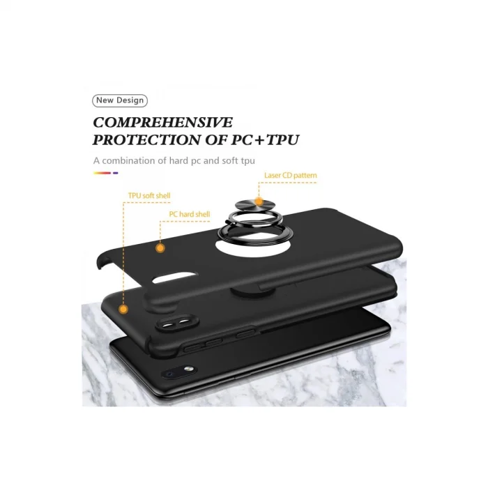 BUĞZ Samsung Galaxy A01 Core Kılıf Elit Yüzüklü Kapak - Siyah