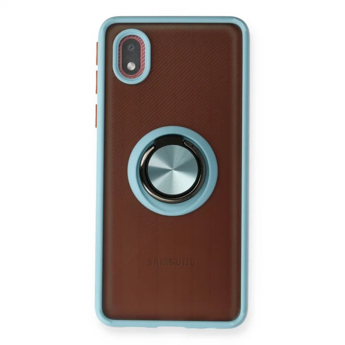 BUĞZ Samsung Galaxy A01 Core Kılıf Montreal Yüzüklü Silikon Kapak - Buz Mavi