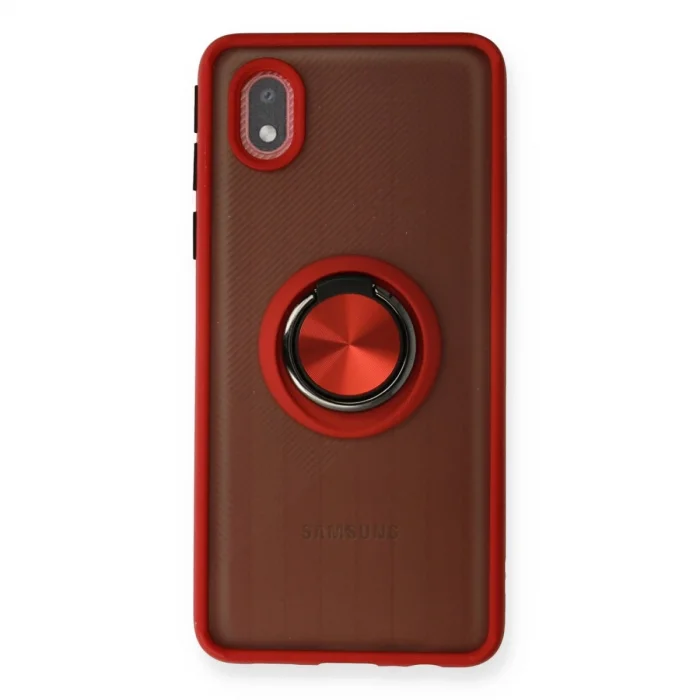 BUĞZ Samsung Galaxy A01 Core Kılıf Montreal Yüzüklü Silikon Kapak - Kırmızı