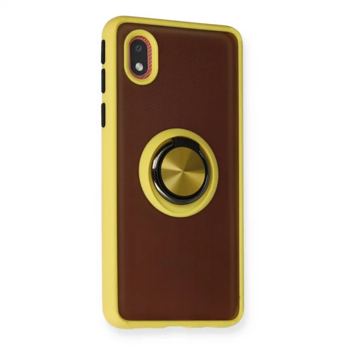 BUĞZ Samsung Galaxy A01 Core Kılıf Montreal Yüzüklü Silikon Kapak - Sarı