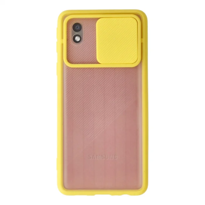 BUĞZ Samsung Galaxy A01 Core Kılıf Palm Buzlu Kamera Sürgülü Silikon - Sarı