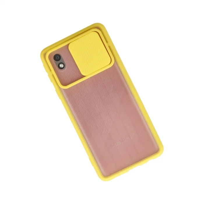 BUĞZ Samsung Galaxy A01 Core Kılıf Palm Buzlu Kamera Sürgülü Silikon - Sarı