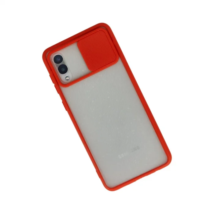 BUĞZ Samsung Galaxy A02 Kılıf Palm Buzlu Kamera Sürgülü Silikon - Kırmızı