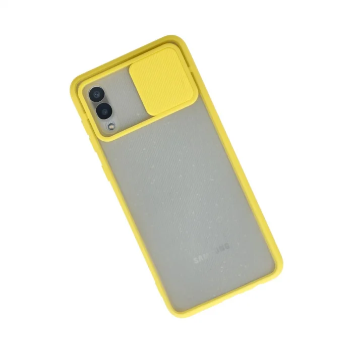 BUĞZ Samsung Galaxy A02 Kılıf Palm Buzlu Kamera Sürgülü Silikon - Sarı
