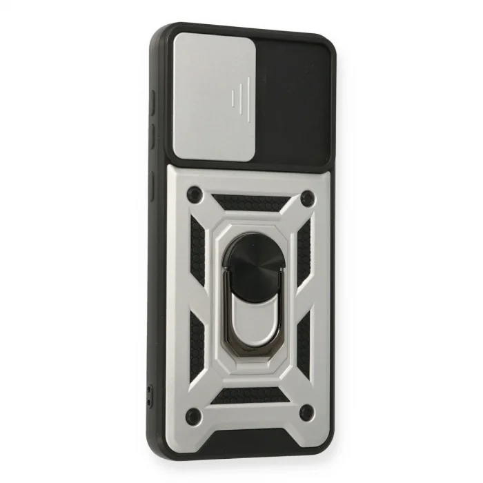 BUĞZ Samsung Galaxy A02 Kılıf Pars Lens Yüzüklü Silikon - Gümüş