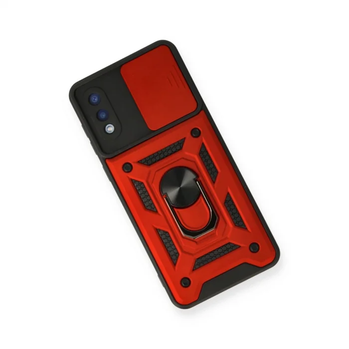 BUĞZ Samsung Galaxy A02 Kılıf Pars Lens Yüzüklü Silikon - Kırmızı