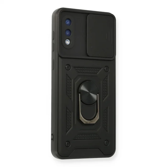 BUĞZ Samsung Galaxy A02 Kılıf Pars Lens Yüzüklü Silikon - Siyah