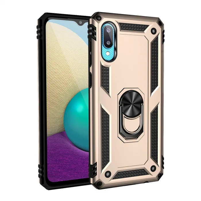 BUĞZ Samsung Galaxy A02 Kılıf Sofya Yüzüklü Silikon Kapak - Gold