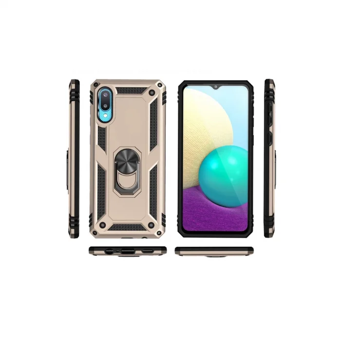 BUĞZ Samsung Galaxy A02 Kılıf Sofya Yüzüklü Silikon Kapak - Gold