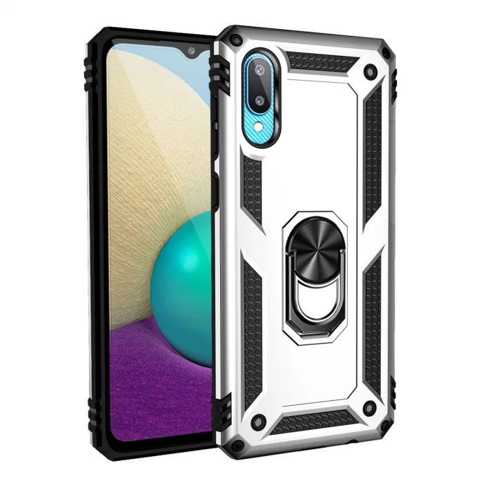 BUĞZ Samsung Galaxy A02 Kılıf Sofya Yüzüklü Silikon Kapak - Gümüş