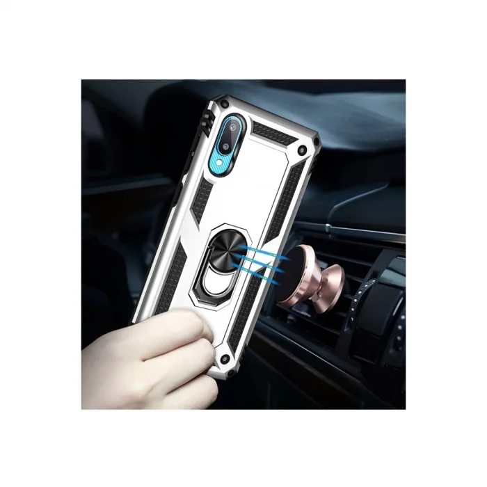 BUĞZ Samsung Galaxy A02 Kılıf Sofya Yüzüklü Silikon Kapak - Gümüş