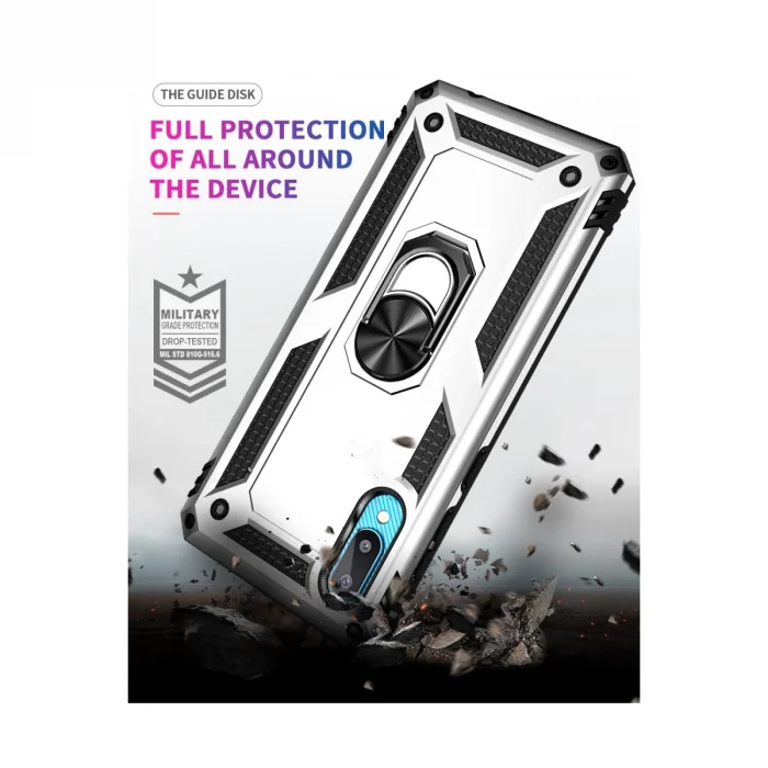 BUĞZ Samsung Galaxy A02 Kılıf Sofya Yüzüklü Silikon Kapak - Gümüş