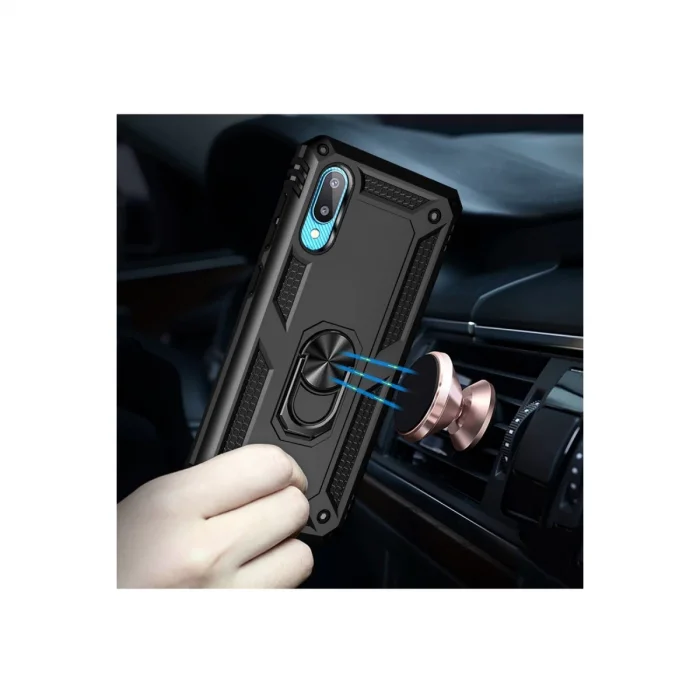 BUĞZ Samsung Galaxy A02 Kılıf Sofya Yüzüklü Silikon Kapak - Siyah