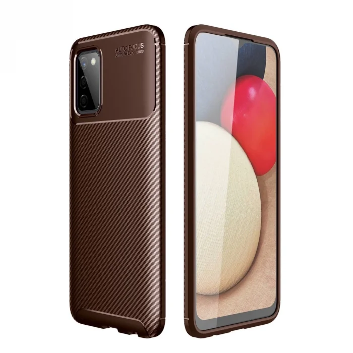 BUĞZ Samsung Galaxy A02s Kılıf Auto Focus Karbon Kapak - Kahverengi