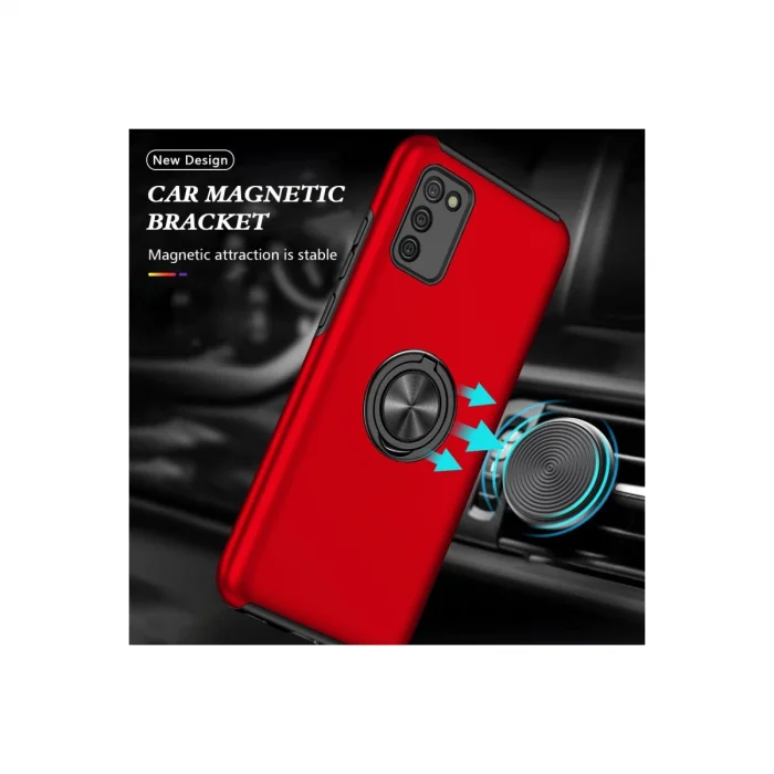 BUĞZ Samsung Galaxy A02s Kılıf Elit Yüzüklü Kapak - Kırmızı