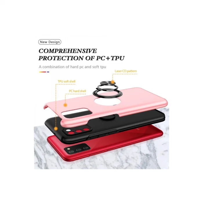 BUĞZ Samsung Galaxy A02s Kılıf Elit Yüzüklü Kapak - Pembe