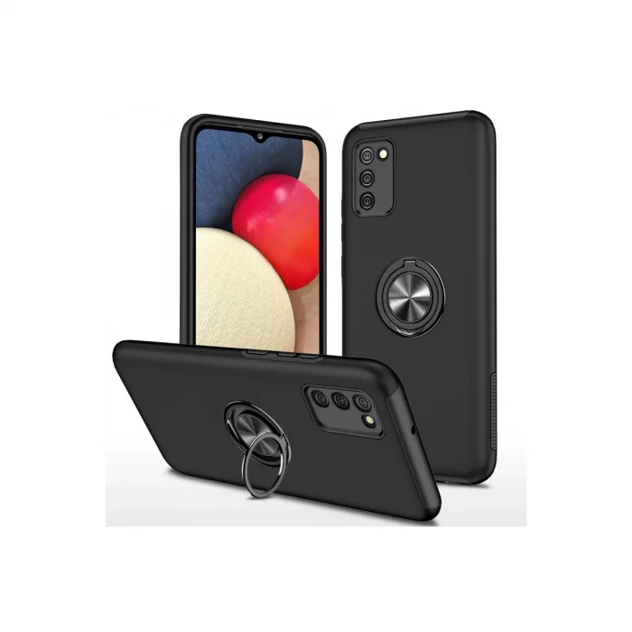 BUĞZ Samsung Galaxy A02s Kılıf Elit Yüzüklü Kapak - Siyah
