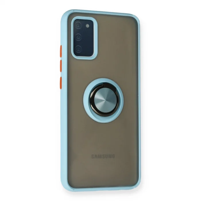 BUĞZ Samsung Galaxy A02s Kılıf Montreal Yüzüklü Silikon Kapak - Buz Mavi