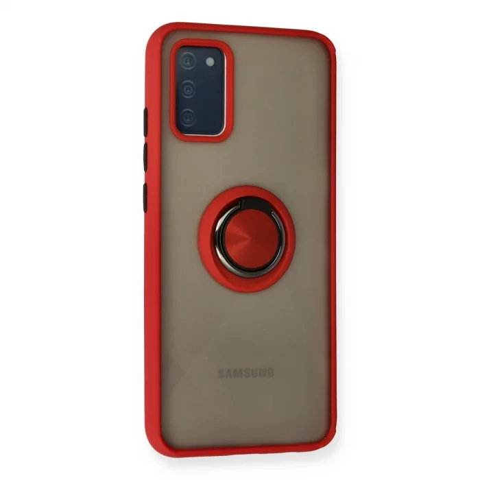 BUĞZ Samsung Galaxy A02s Kılıf Montreal Yüzüklü Silikon Kapak - Kırmızı