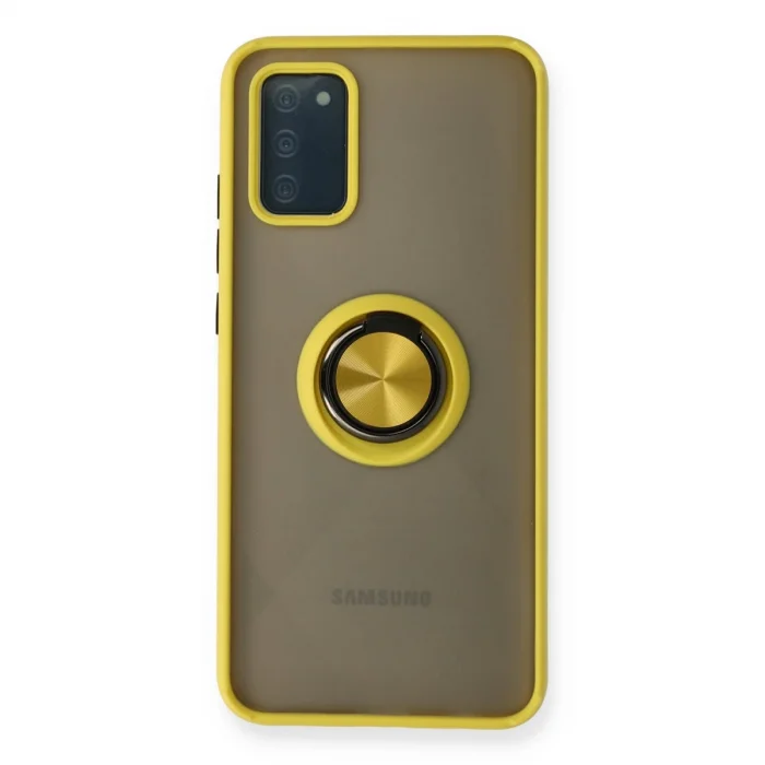 BUĞZ Samsung Galaxy A02s Kılıf Montreal Yüzüklü Silikon Kapak - Sarı