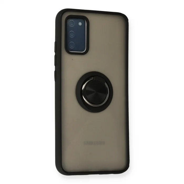 BUĞZ Samsung Galaxy A02s Kılıf Montreal Yüzüklü Silikon Kapak - Siyah