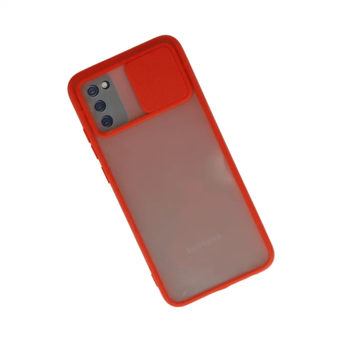 BUĞZ Samsung Galaxy A02s Kılıf Palm Buzlu Kamera Sürgülü Silikon - Kırmızı