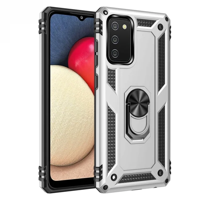 BUĞZ Samsung Galaxy A02s Kılıf Sofya Yüzüklü Silikon Kapak - Gümüş