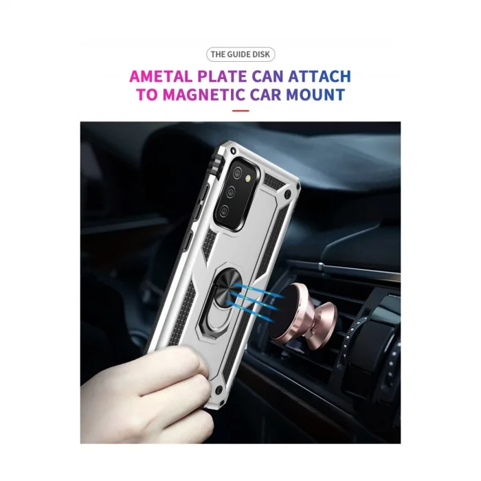 BUĞZ Samsung Galaxy A02s Kılıf Sofya Yüzüklü Silikon Kapak - Gümüş