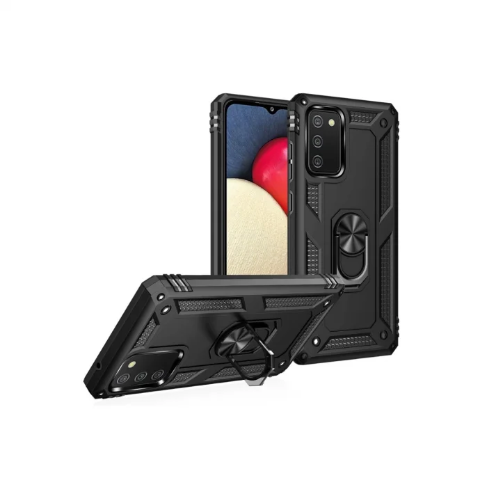 BUĞZ Samsung Galaxy A02s Kılıf Sofya Yüzüklü Silikon Kapak - Siyah