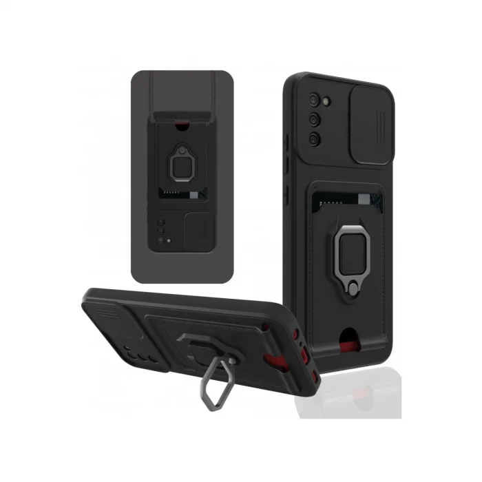 BUĞZ Samsung Galaxy A02s Kılıf Zuma Kartvizitli Yüzüklü Silikon - Siyah