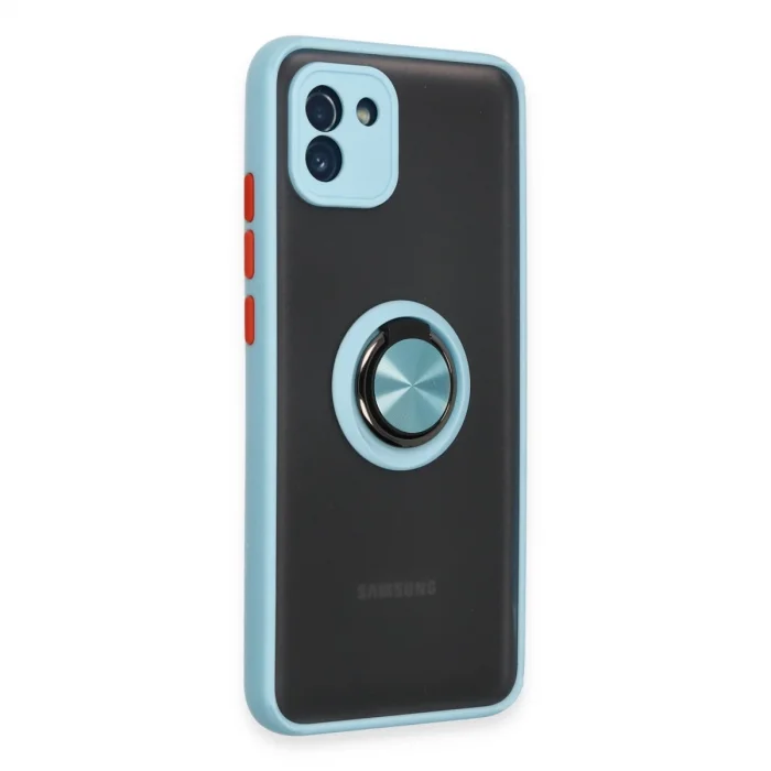 BUĞZ Samsung Galaxy A03 Kılıf Montreal Yüzüklü Silikon Kapak - Buz Mavi