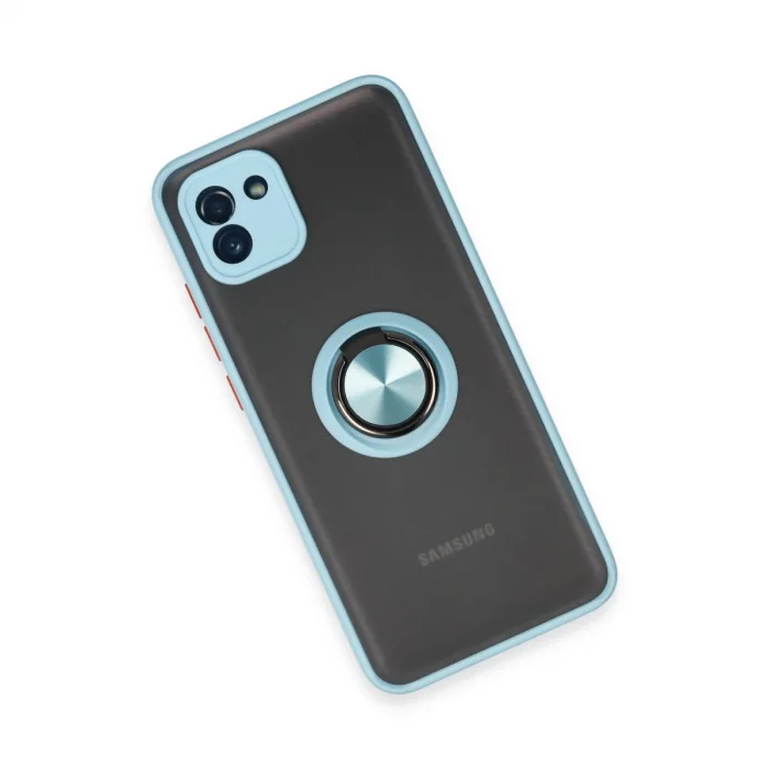 BUĞZ Samsung Galaxy A03 Kılıf Montreal Yüzüklü Silikon Kapak - Buz Mavi