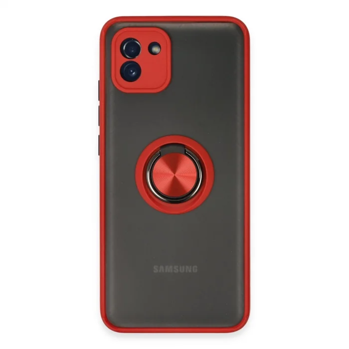 BUĞZ Samsung Galaxy A03 Kılıf Montreal Yüzüklü Silikon Kapak - Kırmızı