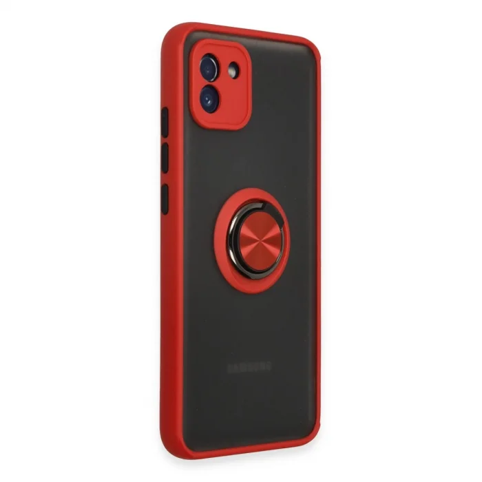 BUĞZ Samsung Galaxy A03 Kılıf Montreal Yüzüklü Silikon Kapak - Kırmızı