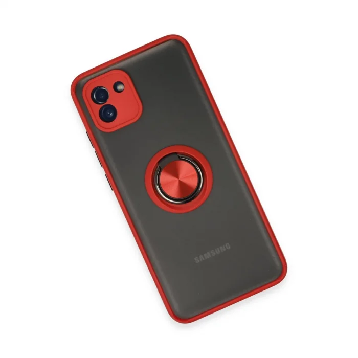 BUĞZ Samsung Galaxy A03 Kılıf Montreal Yüzüklü Silikon Kapak - Kırmızı