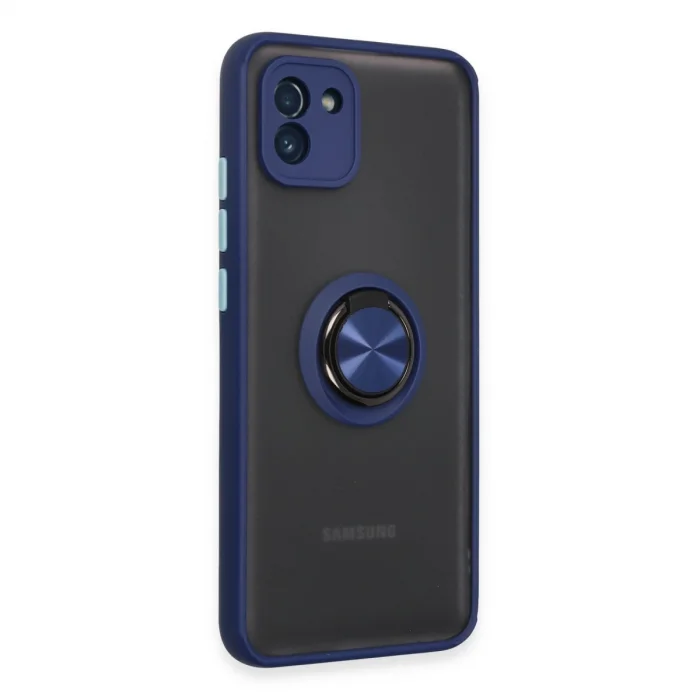 BUĞZ Samsung Galaxy A03 Kılıf Montreal Yüzüklü Silikon Kapak - Lacivert