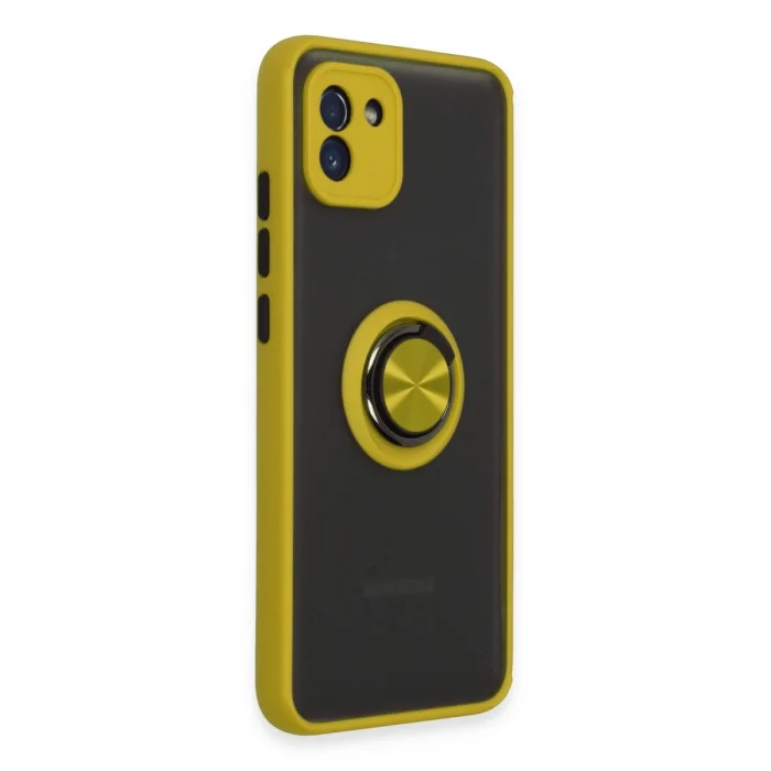 BUĞZ Samsung Galaxy A03 Kılıf Montreal Yüzüklü Silikon Kapak - Sarı