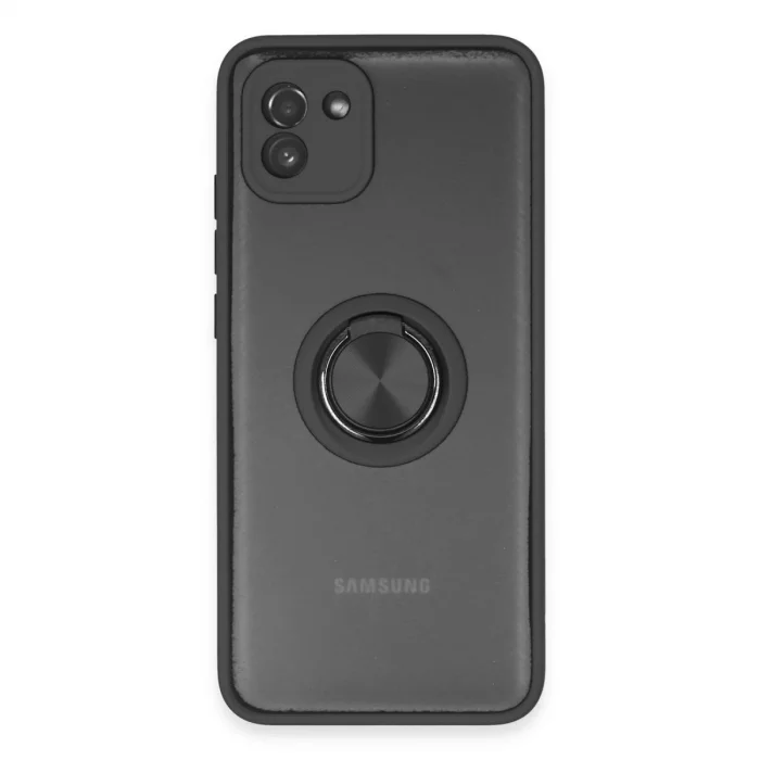 BUĞZ Samsung Galaxy A03 Kılıf Montreal Yüzüklü Silikon Kapak - Siyah