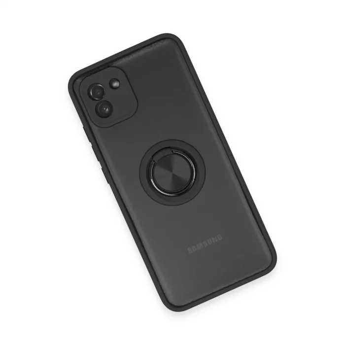 BUĞZ Samsung Galaxy A03 Kılıf Montreal Yüzüklü Silikon Kapak - Siyah
