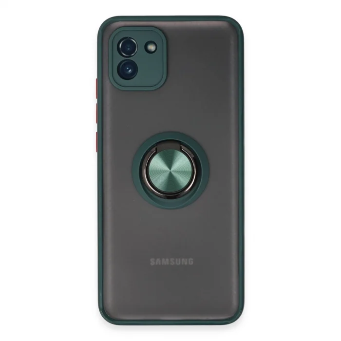 BUĞZ Samsung Galaxy A03 Kılıf Montreal Yüzüklü Silikon Kapak - Yeşil
