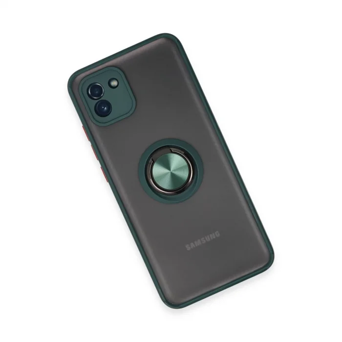 BUĞZ Samsung Galaxy A03 Kılıf Montreal Yüzüklü Silikon Kapak - Yeşil