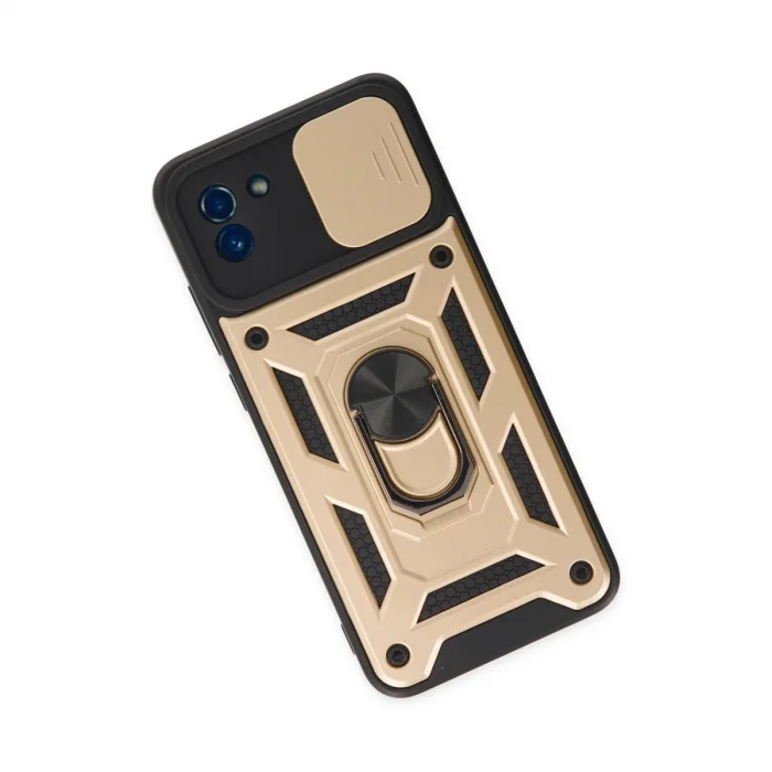 BUĞZ Samsung Galaxy A03 Kılıf Pars Lens Yüzüklü Silikon - Gold