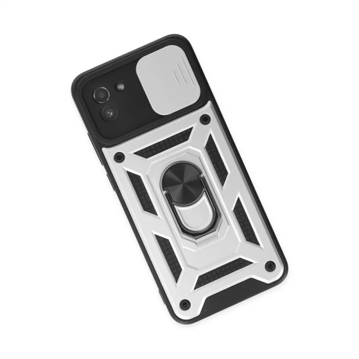 BUĞZ Samsung Galaxy A03 Kılıf Pars Lens Yüzüklü Silikon - Gümüş