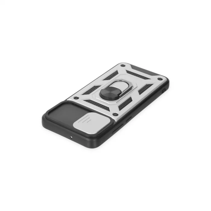 BUĞZ Samsung Galaxy A03 Kılıf Pars Lens Yüzüklü Silikon - Gümüş