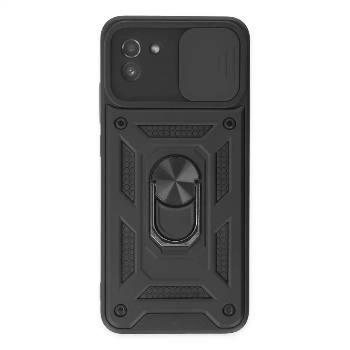 BUĞZ Samsung Galaxy A03 Kılıf Pars Lens Yüzüklü Silikon - Siyah